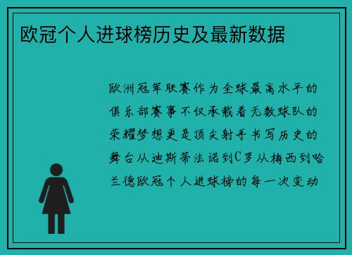 欧冠个人进球榜历史及最新数据